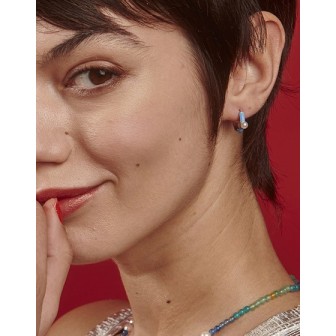 PENDIENTES  DE ARO MINI AZUL COLOR POP CON PERLAS 4MM