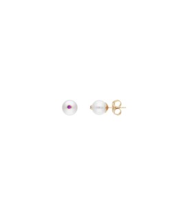 WHITE ROUND PEARL AND MAGENTA ZIRCONIA POP EARRINGS