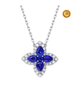 NECKLACE IN ROUND BLUE SAPPHIRE AND PEAR WITH DIAMONDS