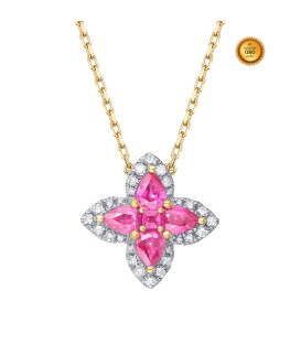 NECKLACE IN ROUND PINK SAPPHIRE AND PEAR WITH DIAMONDS
