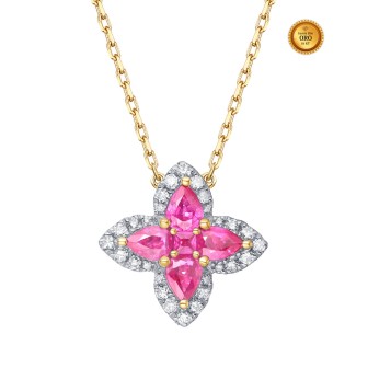 NECKLACE IN ROUND PINK SAPPHIRE AND PEAR WITH DIAMONDS