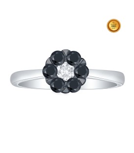 ANILLO FLOR CON DIAMANTES NEGROS Y BLANCOS