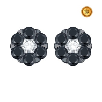 PENDIENTES FLOR CON DIAMANTES NEGROS Y BLANCOS