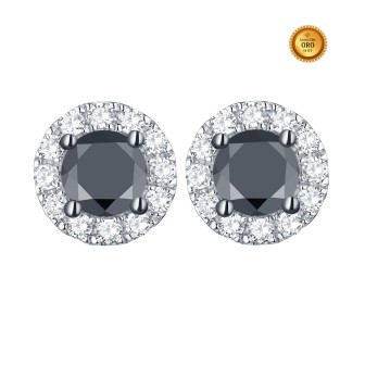 ROUND EARRINGS WITH BLACK AND WHITE DIAMONDS