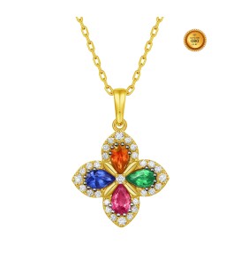 MULTICOLORED SAPPHIRE AND PEAR RUBY NECKLACE WITH WHITE DIAMONDS