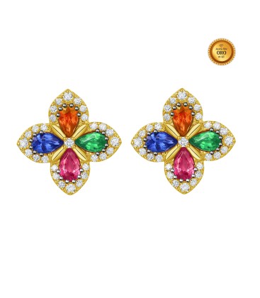 PENDIENTES ZAFIROS MULTICOLOR Y RUBÍS PERA CON DIAMANTES