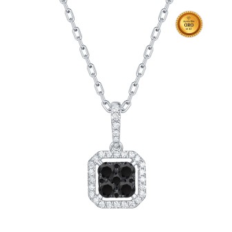 COLLAR CUADRADO CON DIAMANTES NEGROS Y BLANCOS