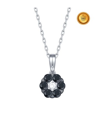 COLLAR FLOR DE DIAMANTES NEGROS Y BLANCOS