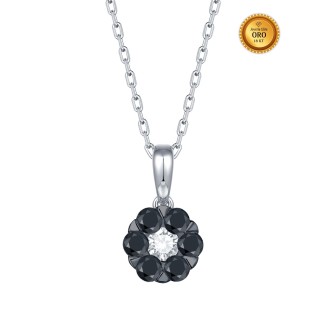 COLLAR FLOR DE DIAMANTES NEGROS Y BLANCOS