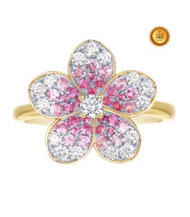 ANILLO FORMA DE FLOR CON DIAMANTES Y ZAFIROS ROSAS