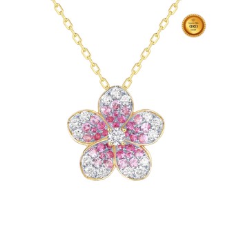 FLOWER NECKLACE WITH PINK SAPPHIRES AND DIAMONDS
