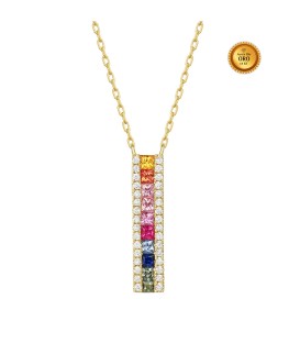 ELONGATED NECKLACE WITH MULTICOLORED SAPPHIRES, RUBY AND DIAMONDS