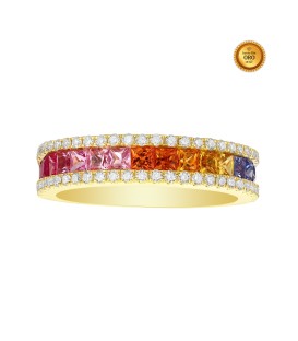 ANILLO ZAFIRO MULTICOLOR ,RUBÍ Y DIAMANTES