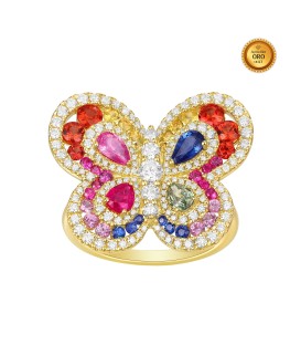 BUTTERFLY RING WITH MULTICOLORED SAPPHIRES, RUBY AND DIAMONDS