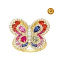 ANILLO MARIPOSA CON ZAFIROS MULTICOLOR , RUBÍ Y DIAMANTES