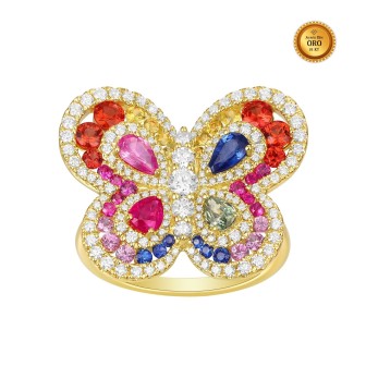 ANILLO MARIPOSA CON ZAFIROS MULTICOLOR , RUBÍ Y DIAMANTES