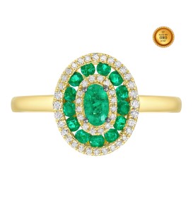 OVAL RING WITH EMERALDS AND DIAMONDS