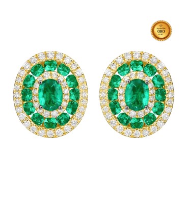 OVAL EARRINGS WITH EMERALDS AND DIAMONDS