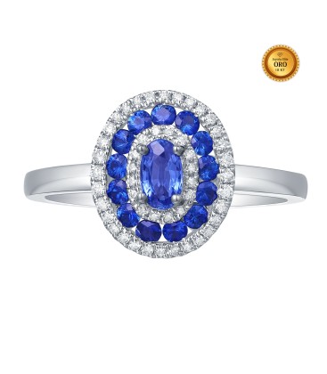 ANILLO OVALO CON ZAFIRO AZUL Y DIAMANTES