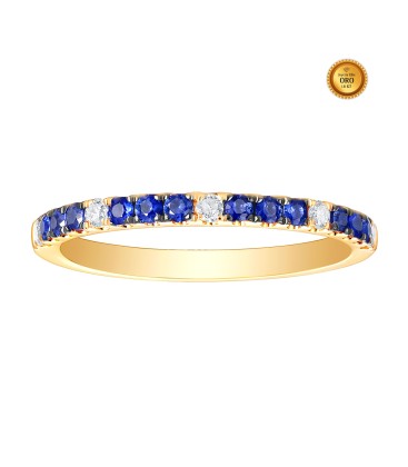 ANILLO ALIANZA CON ZAFIROS AZULES Y DIAMANTES