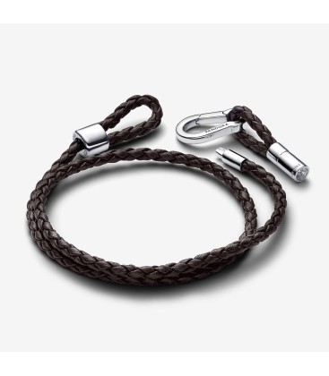 Pandora Moments Brown Braided Double Leather Bracelet