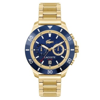 Reloj multifunción Lacoste de acero dorado con esfera azul marino