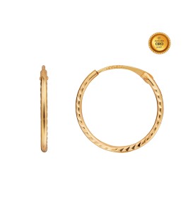 18KT GOLD CARVED TUBE HOOP EARRING