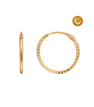 18KT GOLD CARVED TUBE HOOP EARRING