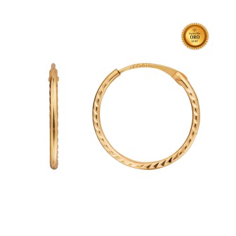 18KT GOLD CARVED TUBE HOOP EARRING