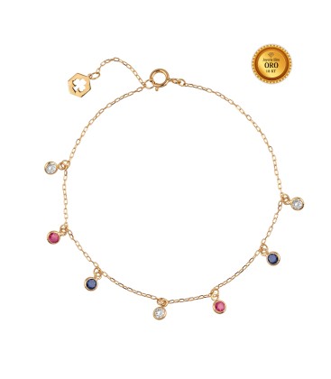 PULSERA EN ORO 18KT CON 7 CIRCONITAS DE COLOR DE 3MM