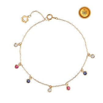 PULSERA EN ORO 18KT CON 7 CIRCONITAS DE COLOR DE 3MM