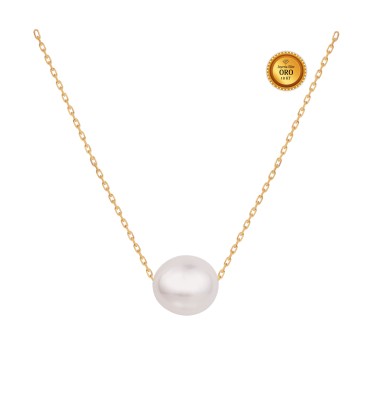 NECKLACE WITH PEARL IN 18KT GOLD, INVISIBLE SETTING