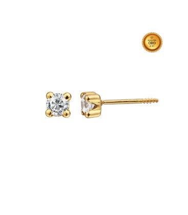 EARRING 18KT GOLD ZIRCONIA 4MM THREADED