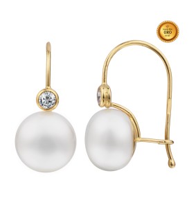 18KT GOLD EARRING PEARL AND ZIRCONIA HOOK CLASP