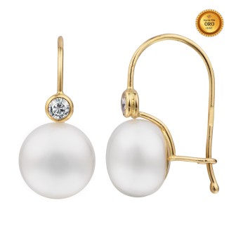 18KT GOLD EARRING PEARL AND ZIRCONIA HOOK CLASP