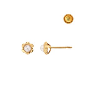 FACETED FLOWER EARRING WITH PEARL IN 18KT GOLD WITH SCREW BACK CLOSURE