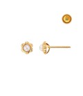 FACETED FLOWER EARRING WITH PEARL IN 18KT GOLD WITH SCREW BACK CLOSURE