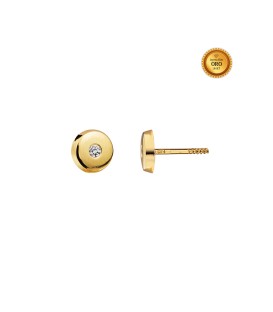 EARRING 18KT GOLD ZIRCONIA 3MM WITH FACETED GOLD THREADED EDGE