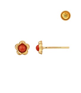 18KT GOLD CORAL EARRING WITH SCREW CLASP