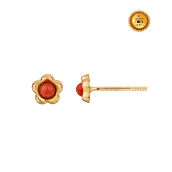 18KT GOLD CORAL EARRING WITH SCREW CLASP