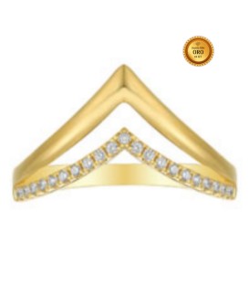 DOUBLE V-SHAPED RING IN 18KT YELLOW GOLD WITH WHITE DIAMONDS
