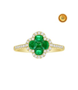 RING IN 18KT GOLD WITH EMERALDS AND WHITE DIAMONDS