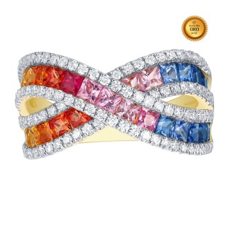 RING WITH MULTI-COLORED SAPPHIRES, RUBY AND WHITE DIAMONDS