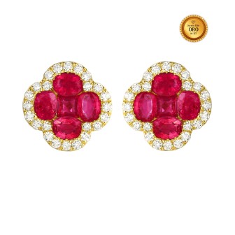 PENDIENTES EN ORO 18KT CON RUBIS Y DIAMANTES BLANCOS