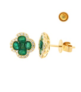 18KT GOLD EARRINGS WITH EMERALDS AND WHITE DIAMONDS