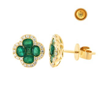 18KT GOLD EARRINGS WITH EMERALDS AND WHITE DIAMONDS