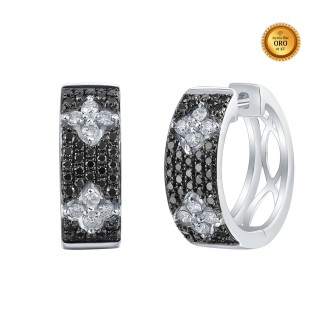 PENDIENTES EN ORO BLANCO 18KT CON DIAMANTES NEGROS Y BLANCOS