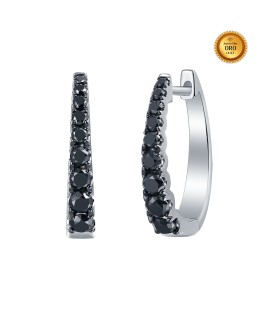 PENDIENTES ARO EN ORO BLANCO 18KT CON DIAMANTES NEGROS