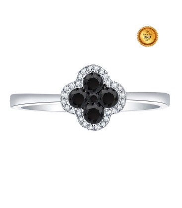 RING IN 18KT WHITE GOLD WITH BLACK AND WHITE DIAMONDS