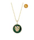 PANTHER NECKLACE IN 18KT GOLD WITH GREEN MALACHITE, EMERALD, BLACK AND WHITE DIAMONDS